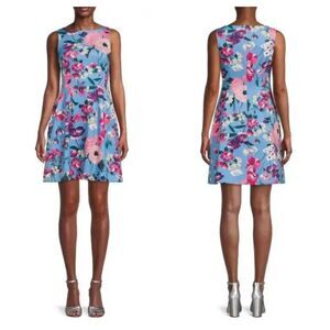 Vince Camuto Women's Blue Floral Fit & Flare Dress - Size 12 VC2M-3473 NEW
